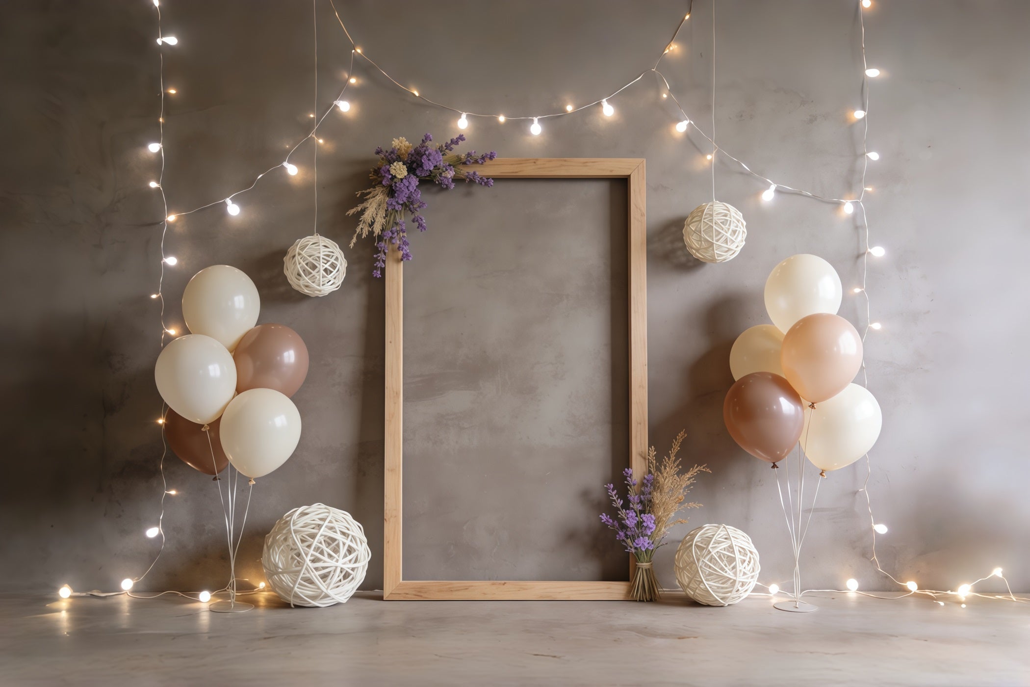 Lavender Bouquet Rustic Frame Balloon Fairy Lights Happy Mother's Day Backdrop UK CSH63-85