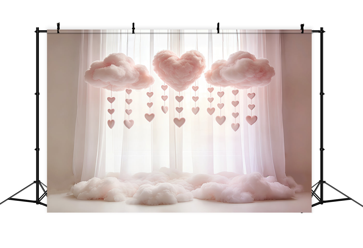 Heart Clouds Dreamy Pink Clouds Curtain Happy Mother's Day Backdrop UK CSH63-86