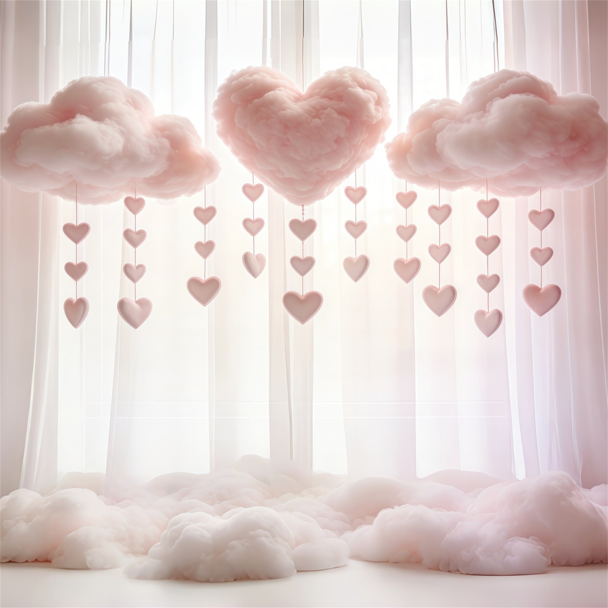 Heart Clouds Dreamy Pink Clouds Curtain Happy Mother's Day Backdrop UK CSH63-86