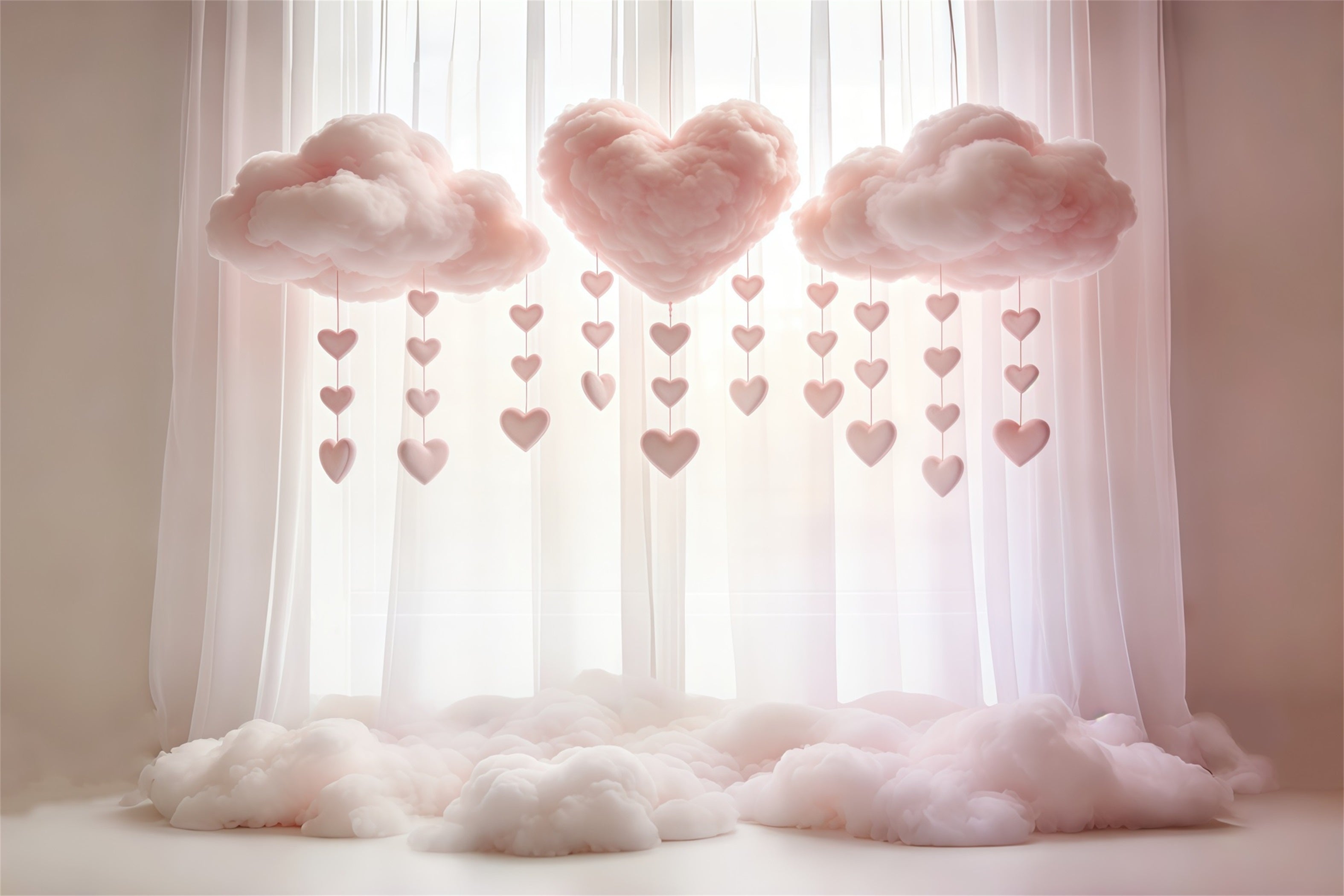 Heart Clouds Dreamy Pink Clouds Curtain Happy Mother's Day Backdrop UK CSH63-86