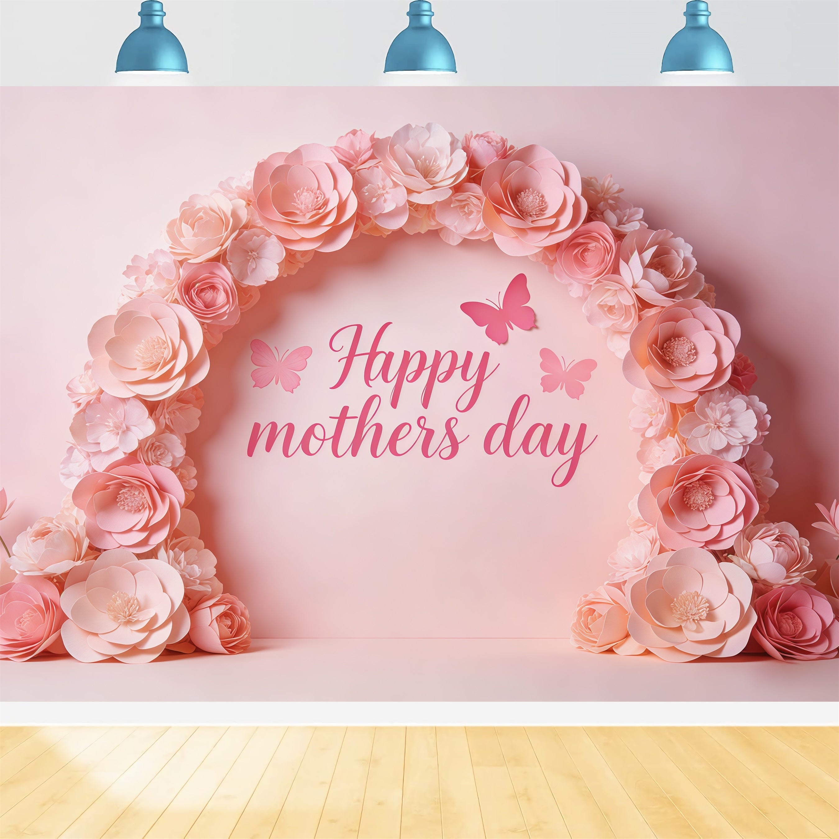 Mother's Day Backdrop For Church Pink Paper Flower Butterfly Arch Photo Backdrops For Mothers Day UK CSH63-90