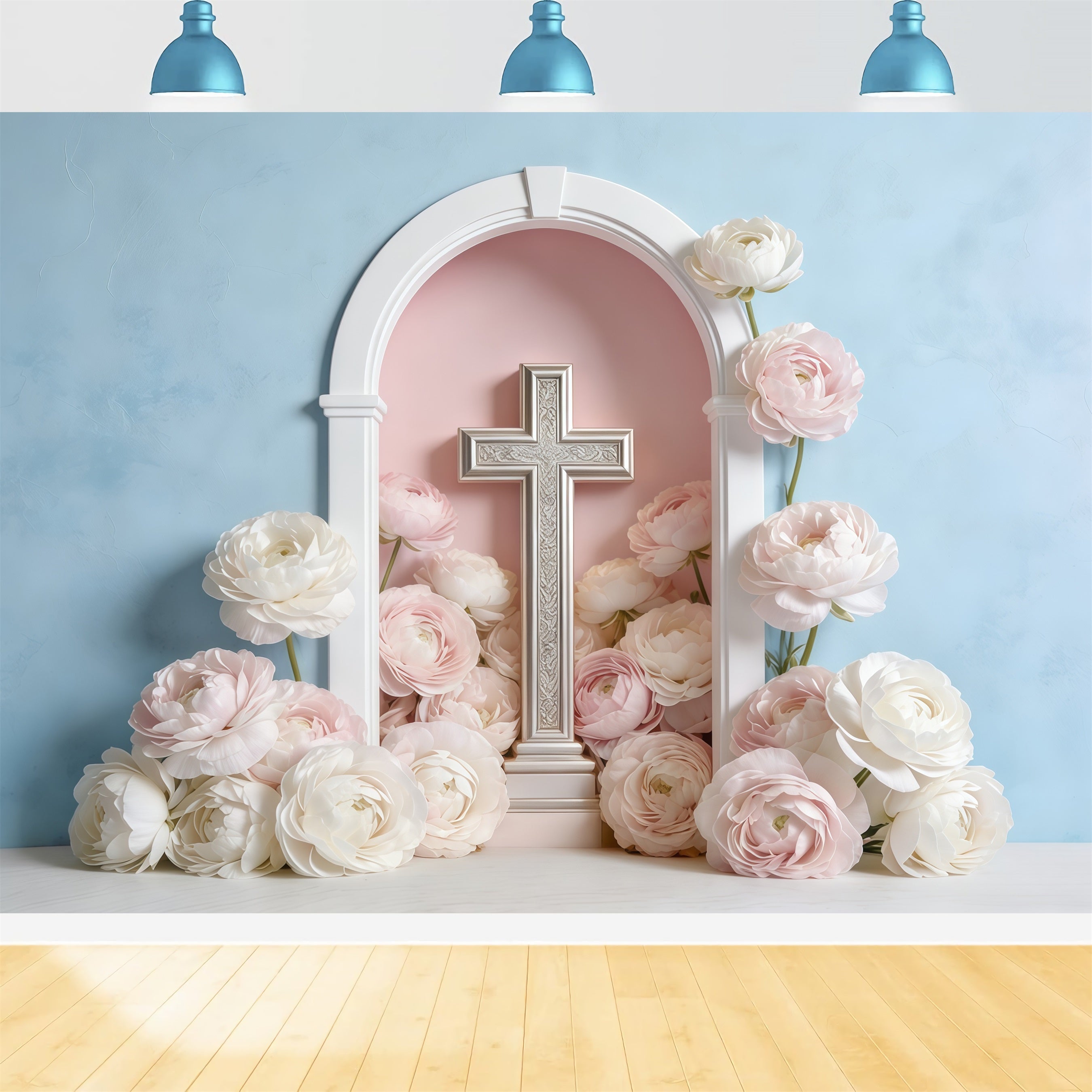 Mothers Day Backdrop For Church Pastel Floral Cross Arch Backdrop Mother's Day UK CSH63-92