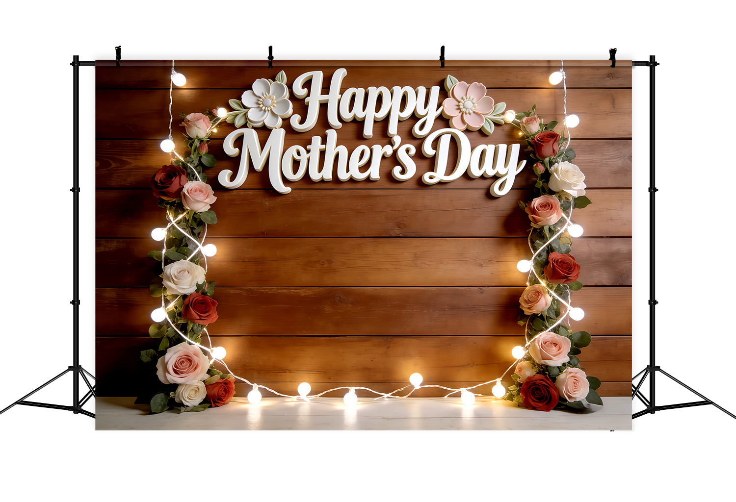 Church Mother's Day Backdrop Rustic Rose String Light Frame Mothers Day Picture Backdrop UK CSH63-96