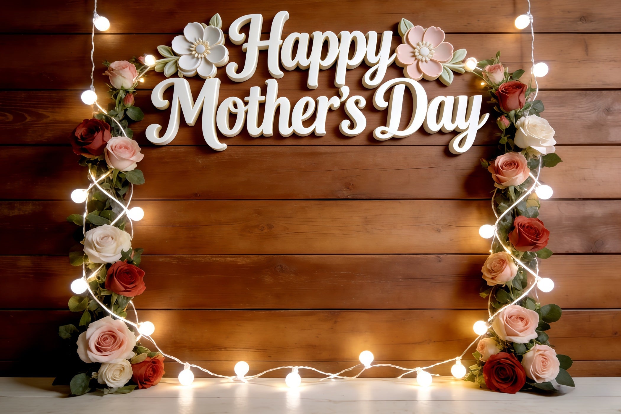 Church Mother's Day Backdrop Rustic Rose String Light Frame Mothers Day Picture Backdrop UK CSH63-96