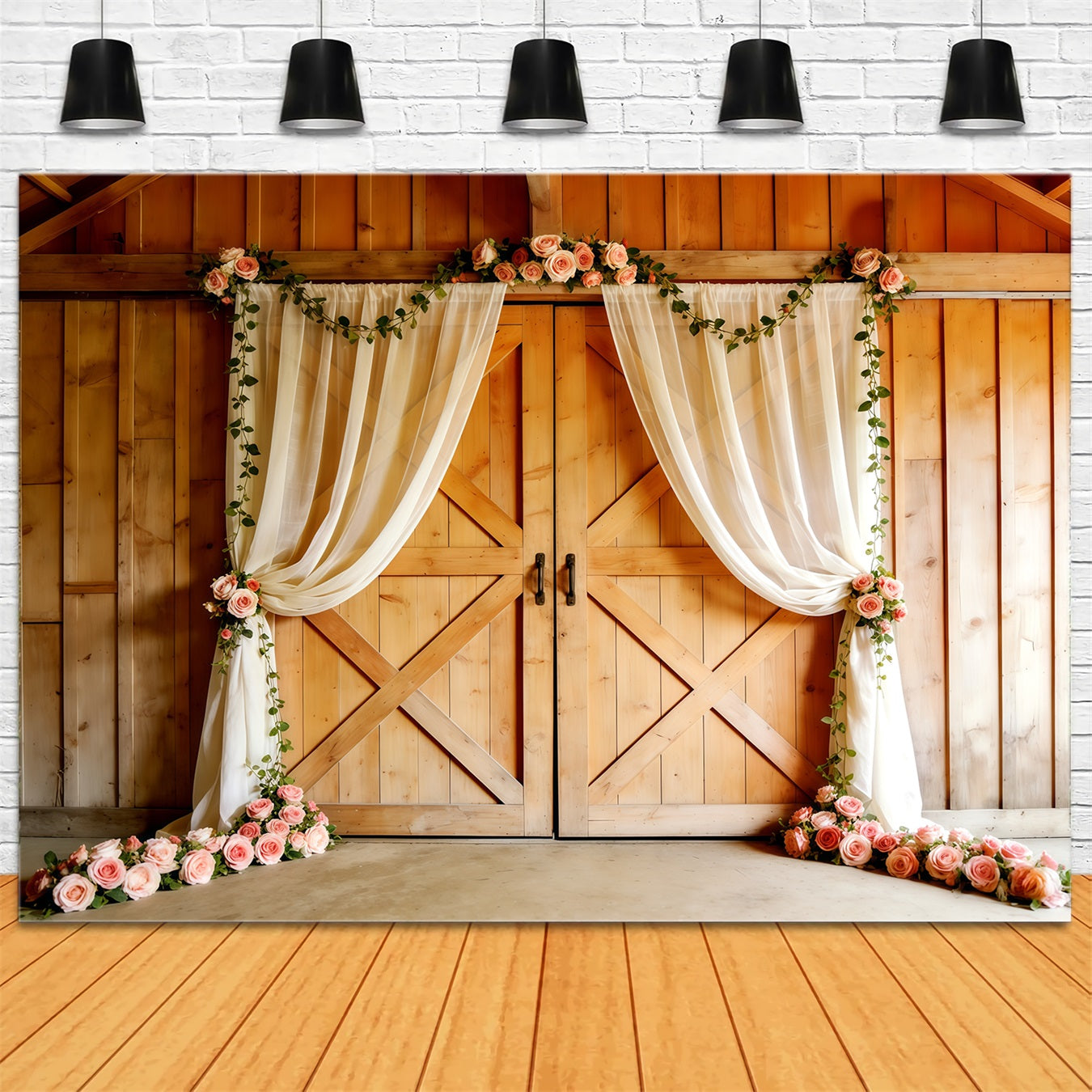 Church Mother's Day Backdrop Rustic Barn Door Rose Drapes Mothers Day Picture Backdrop UK CSH63-97
