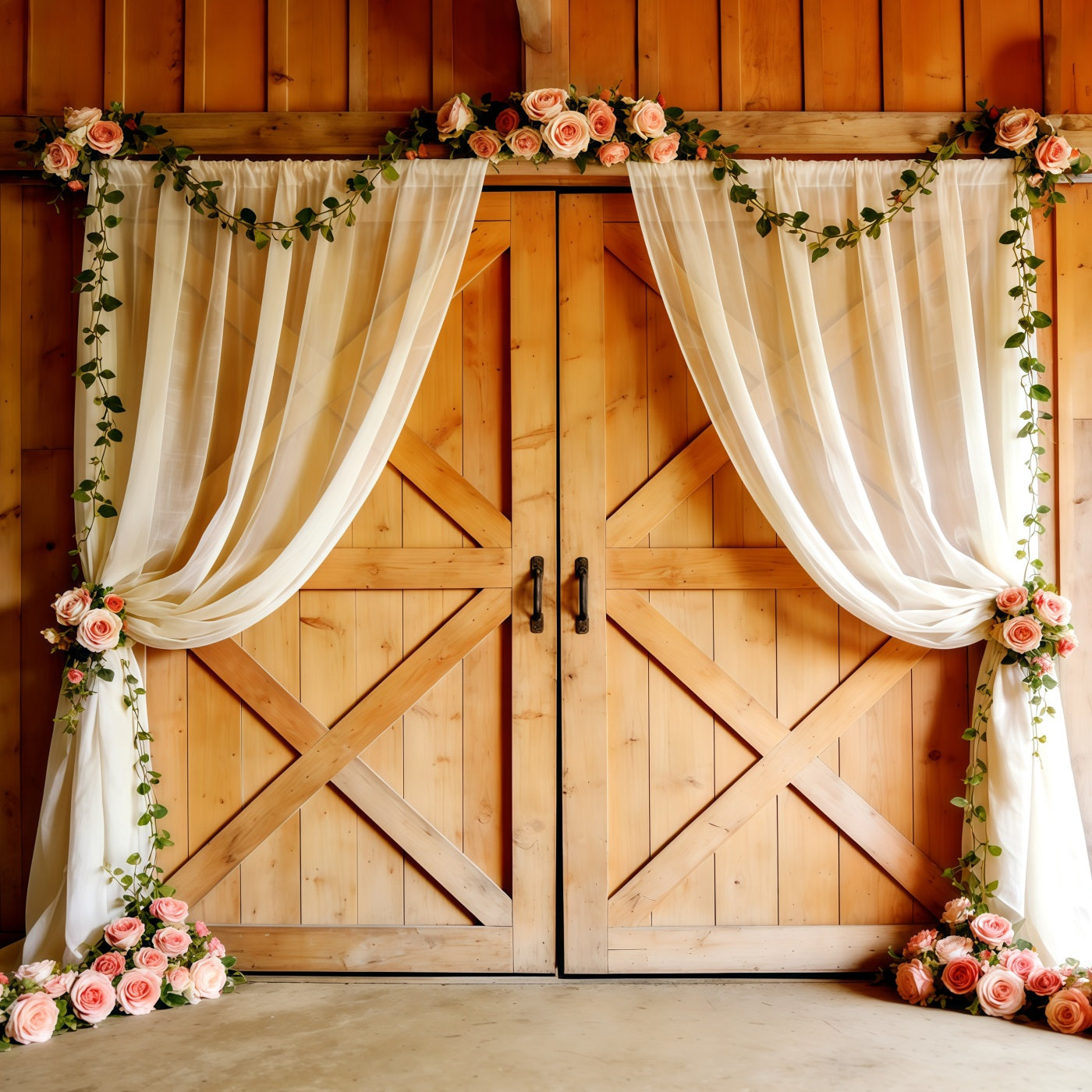 Church Mother's Day Backdrop Rustic Barn Door Rose Drapes Mothers Day Picture Backdrop UK CSH63-97