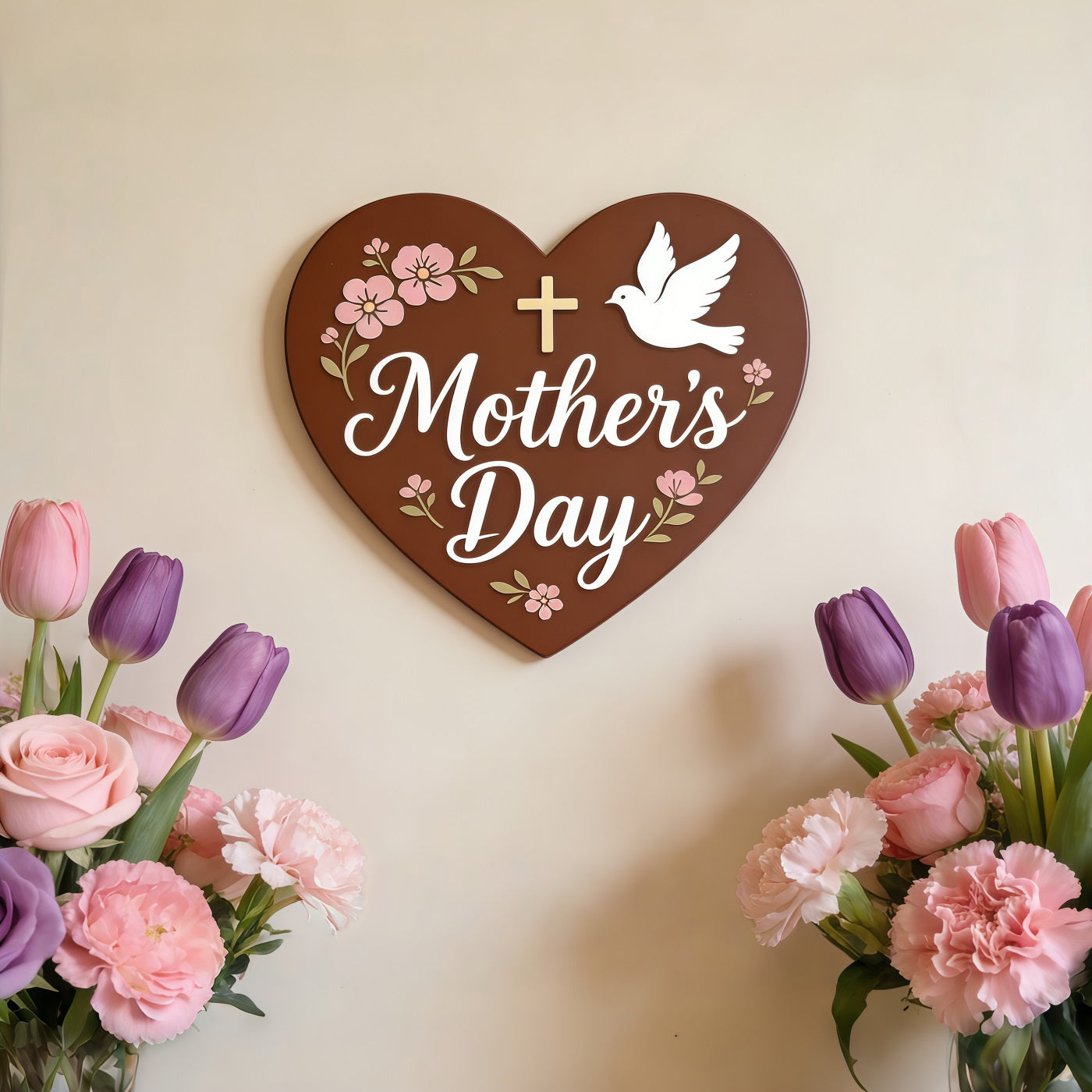 Church Mother's Day Photo Backdrop Faith Heart Tulip Floral Plaque Photo Backdrop For Mothers Day UK CSH63-98