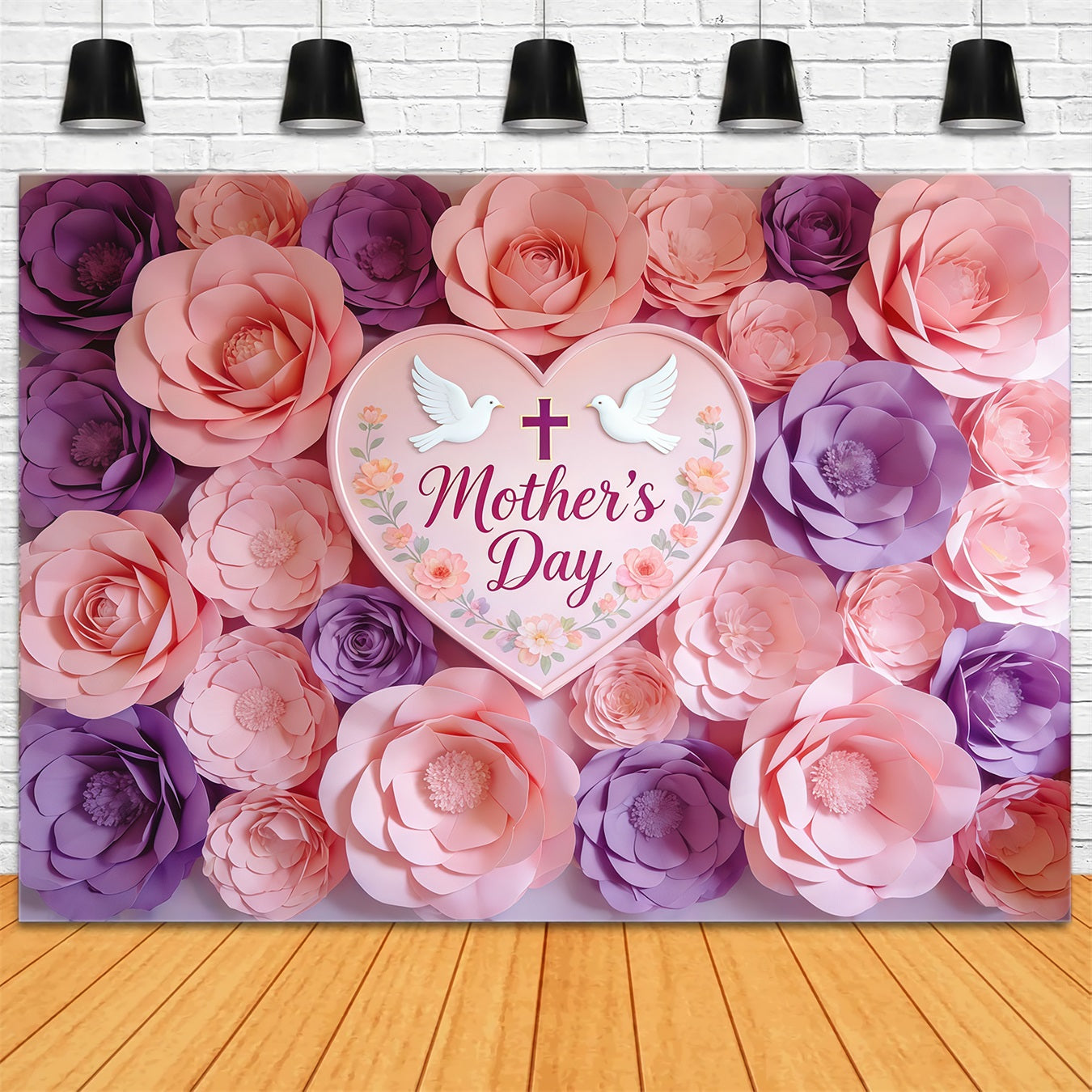Church Mother's Day Photo Backdrop Blush Lavender Heart Flower Wall Photo Backdrop For Mothers Day UK CSH63-99