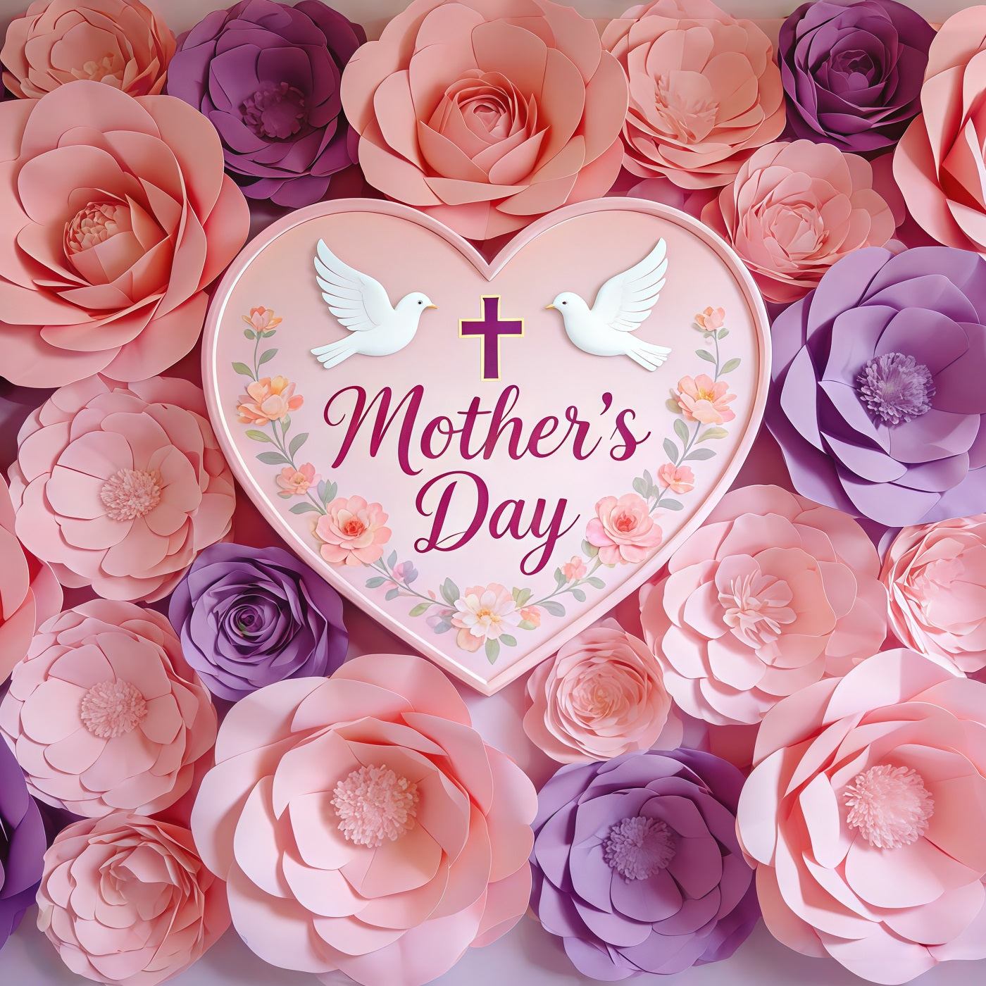 Church Mother's Day Photo Backdrop Blush Lavender Heart Flower Wall Photo Backdrop For Mothers Day UK CSH63-99