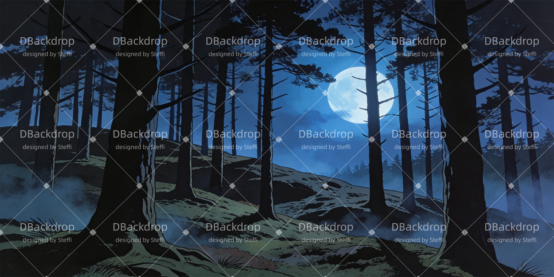 Forest Stage Backdrop Moonlit Forest Theater Backdrop UK CSH63-T8