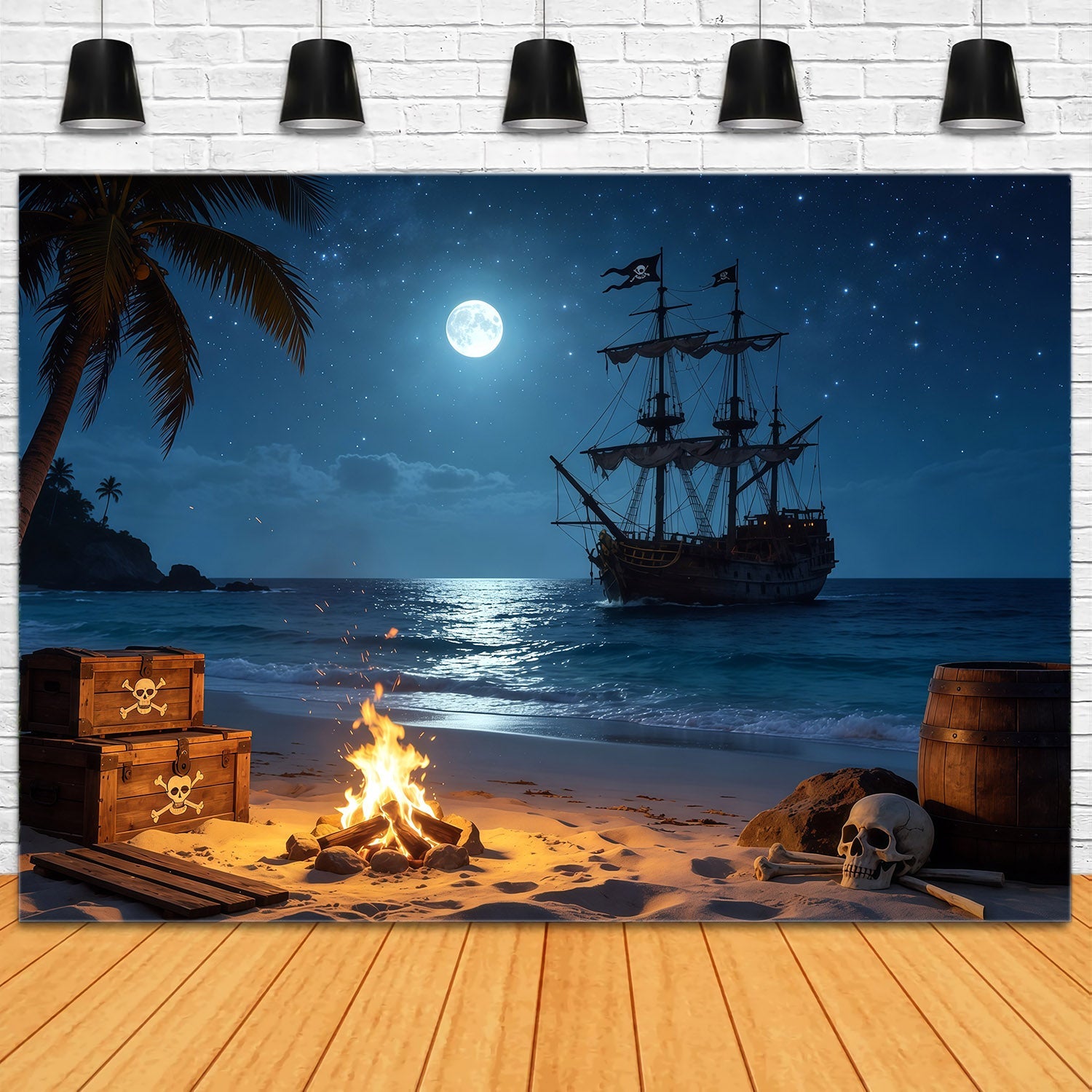Caribbean Backdrop Tropical Pirate Beach Bonfire Treasure Summer Backdrops UK CSH64-79