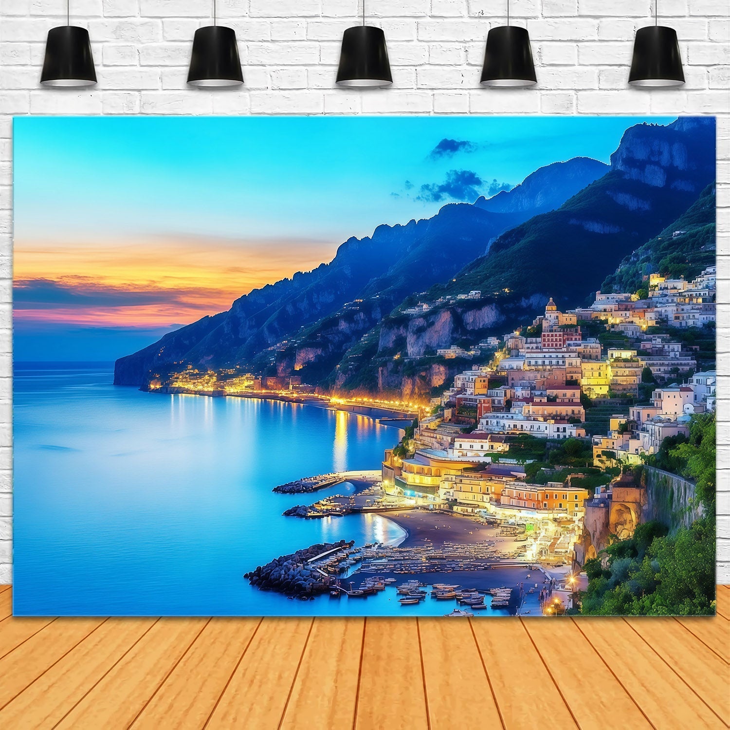 Amalfi Coast Backdrop Positano Coast Village Sunset View Summer Photo Backdrops UK CSH64-82
