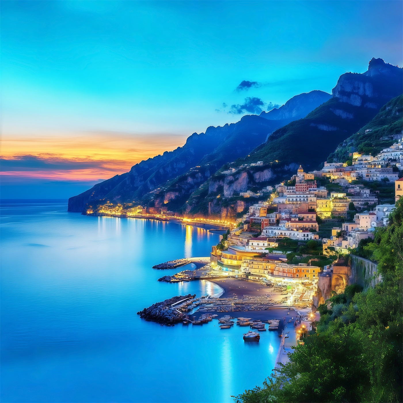 Amalfi Coast Backdrop Positano Coast Village Sunset View Summer Photo Backdrops UK CSH64-82