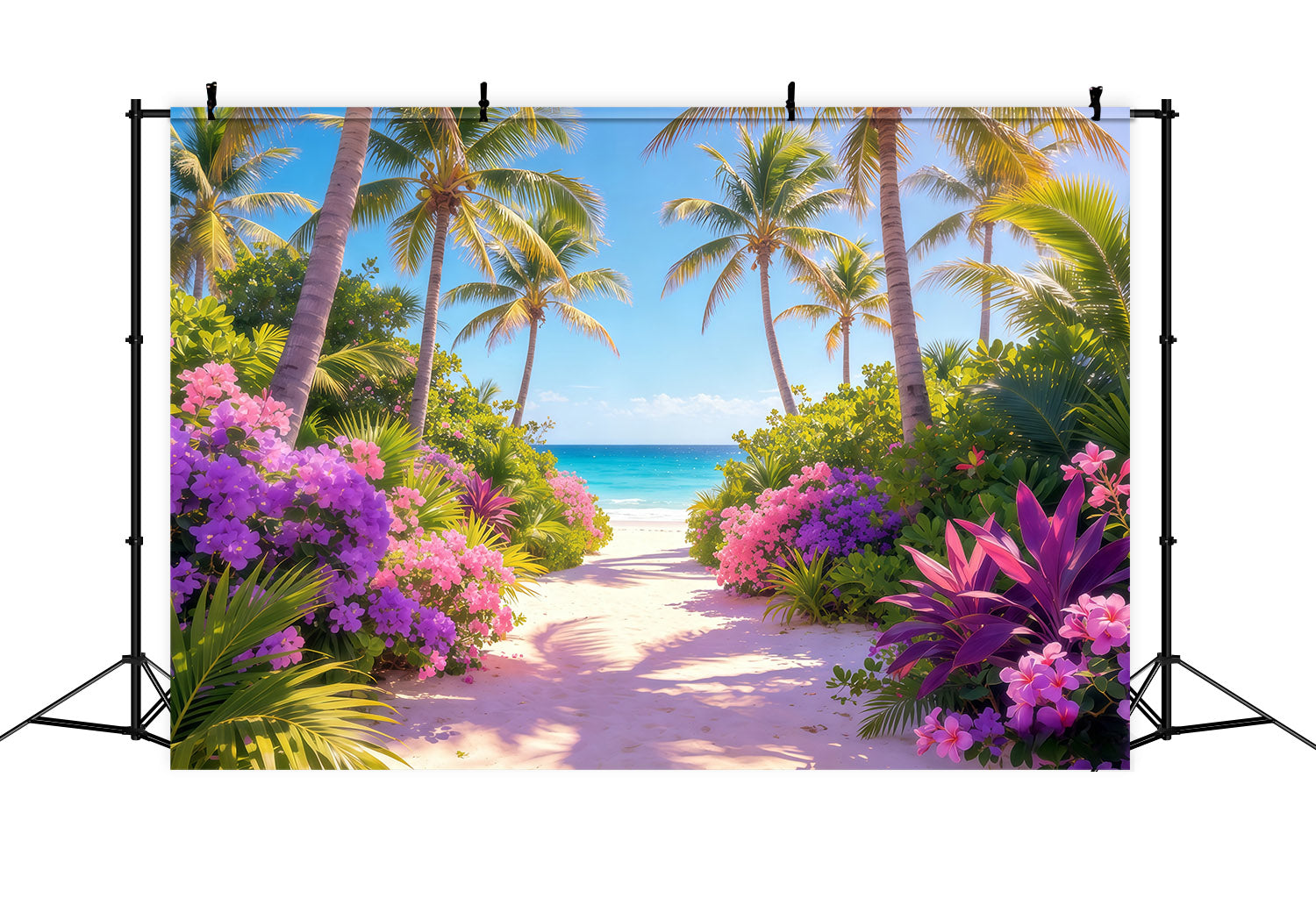 Beach Backdrop Tropical Blossom Palm Sea Path Summer Backdrop UK CSH64-88