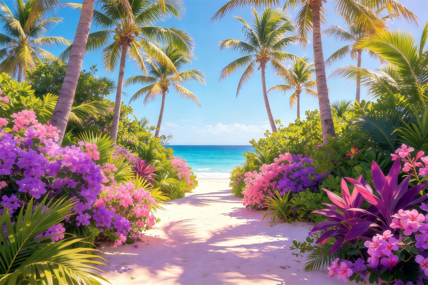 Beach Backdrop Tropical Blossom Palm Sea Path Summer Backdrop UK CSH64-88