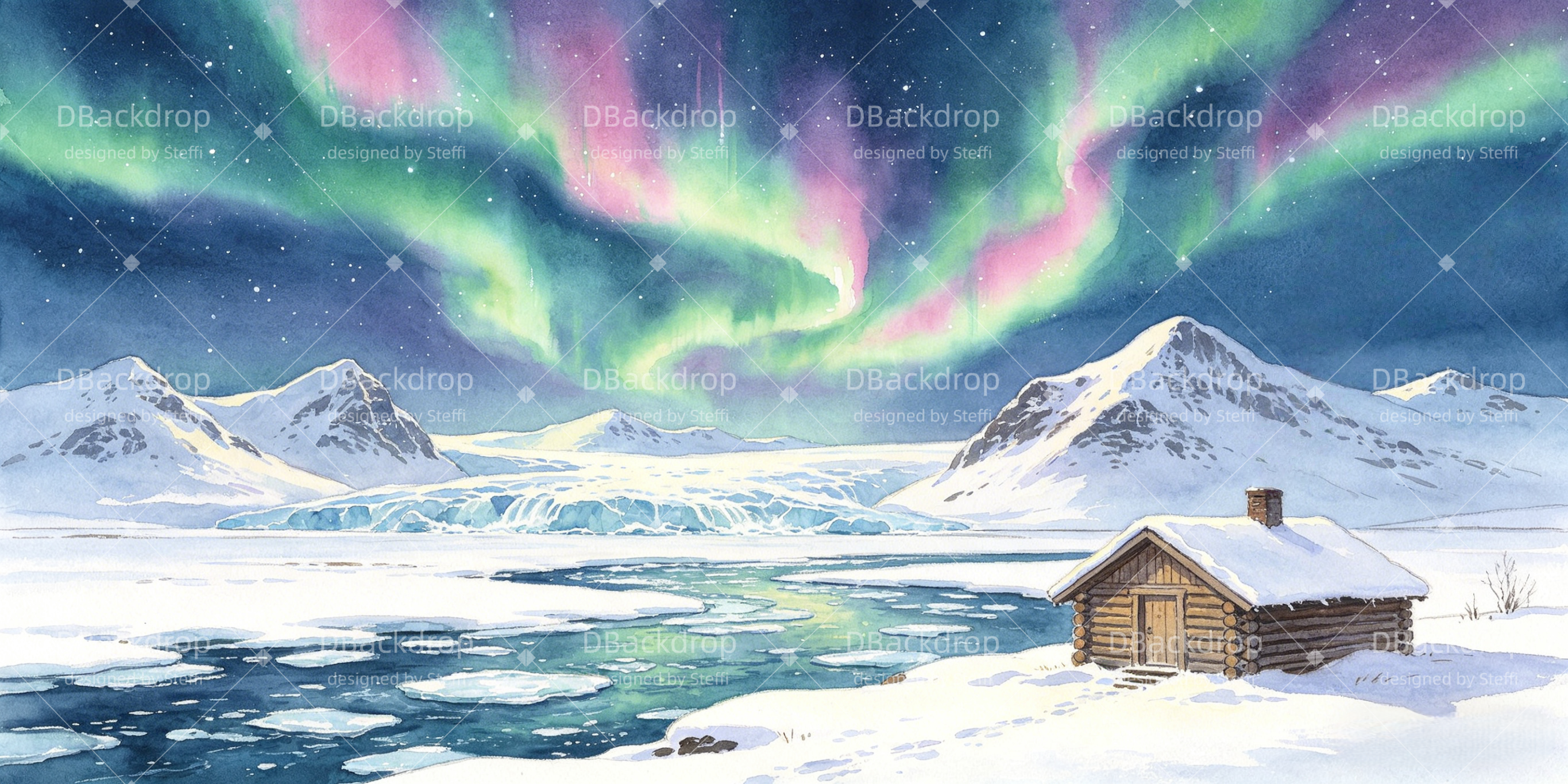True North Backdrop Pastel Aurora Glacier Cabin Magnified VBS Backdrop UK CSH64-T4