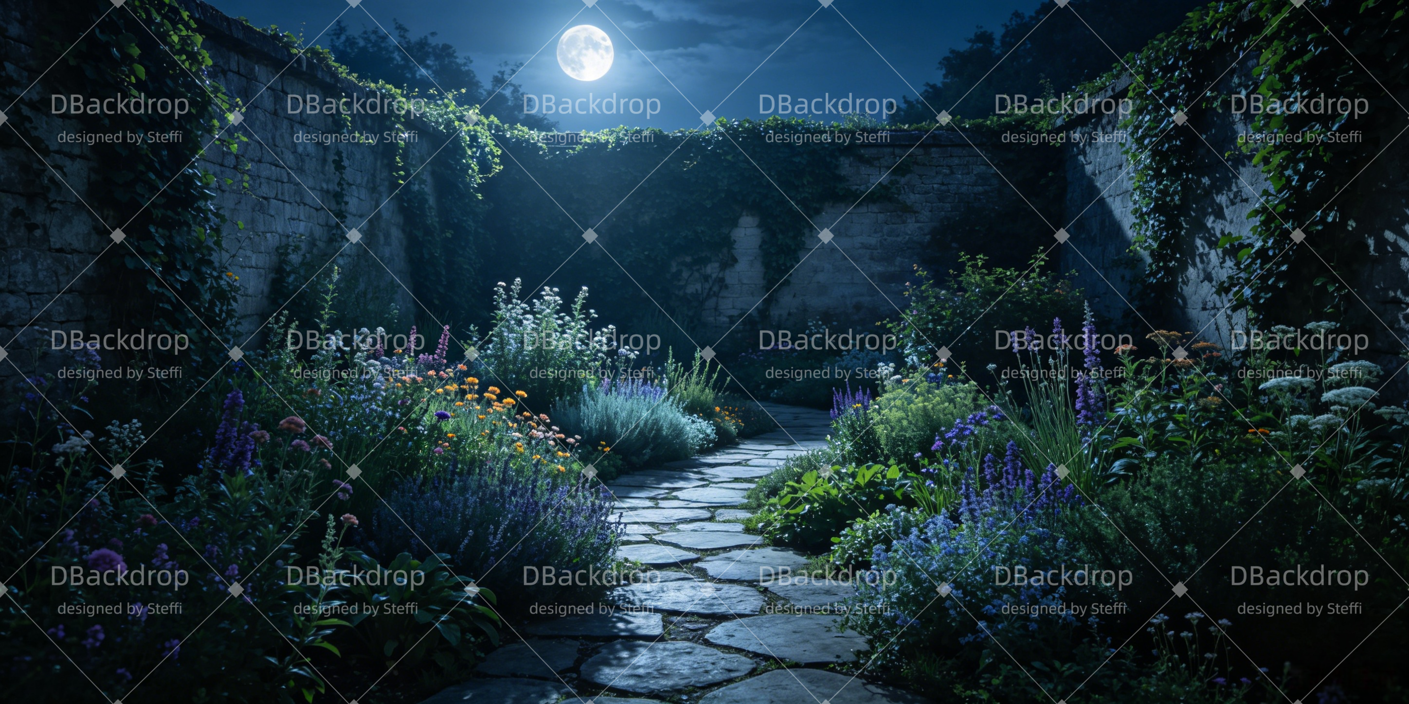 Scenery Backdrops For Theater Moonlit Secret Garden Scenic Backdrops UK CSH66-T41