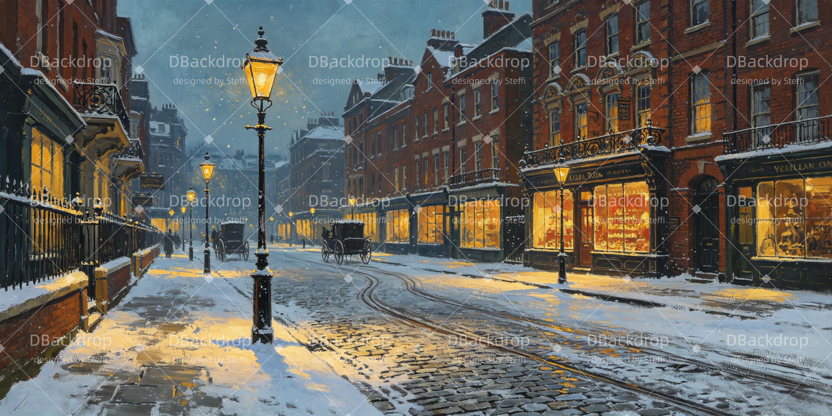 Stage Backdrops Snowy Victorian Street Backdrop For Theater Play UK CSH66-T61