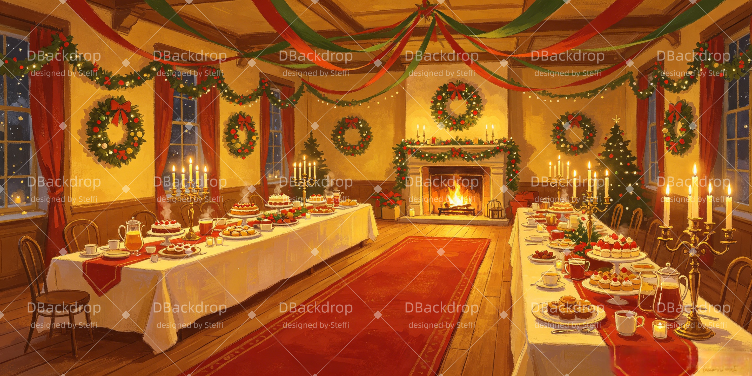 Christmas Stage Backdrops Christmas Banquet Hall Theater UK Backdrop CSH66-T67