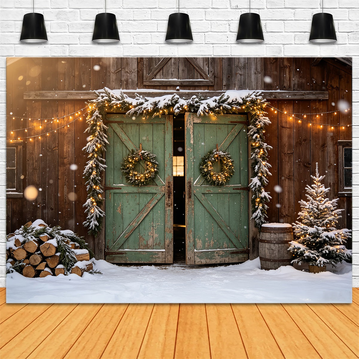 Rustic Christmas Backdrops Wood Barn Door Decor Photography Christmas Backdrops UK CSH68-100