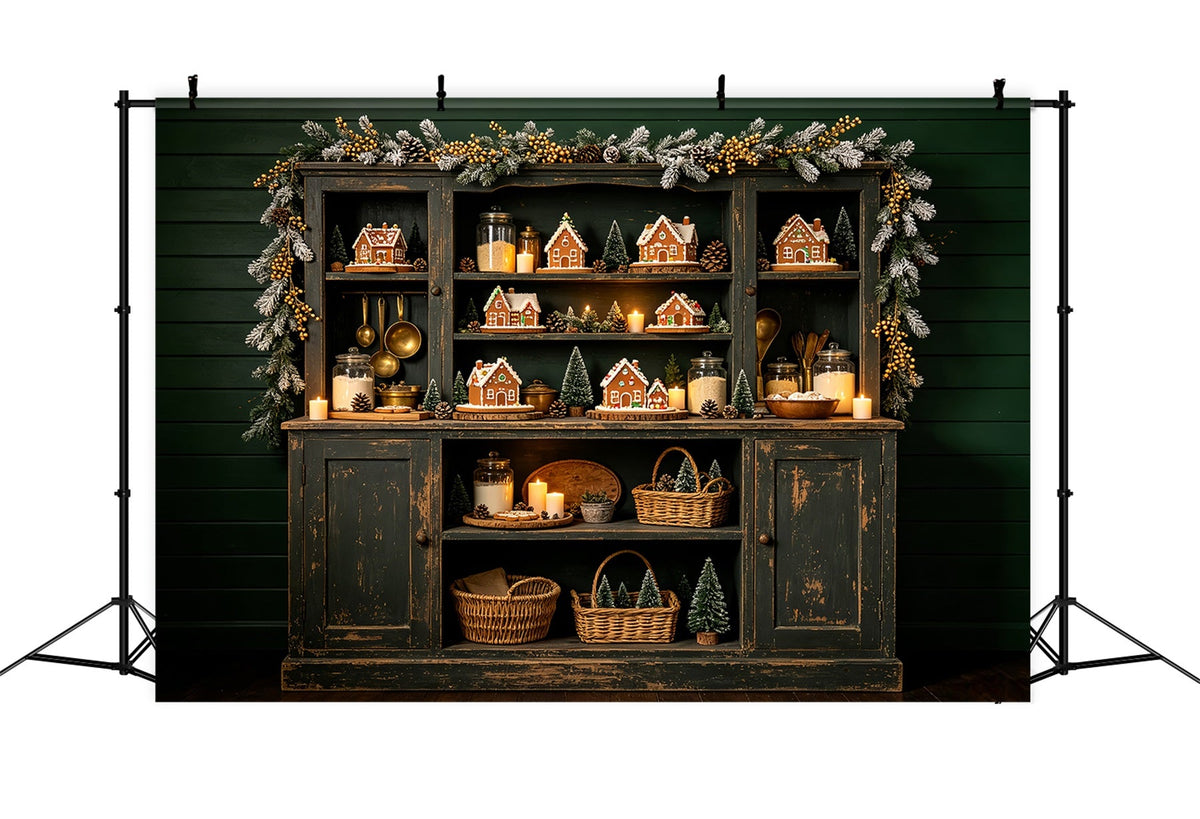 Christmas Kitchen Backdrop Gingerbread Shelf Village Christmas Photography Backdrop UK CSH68-57