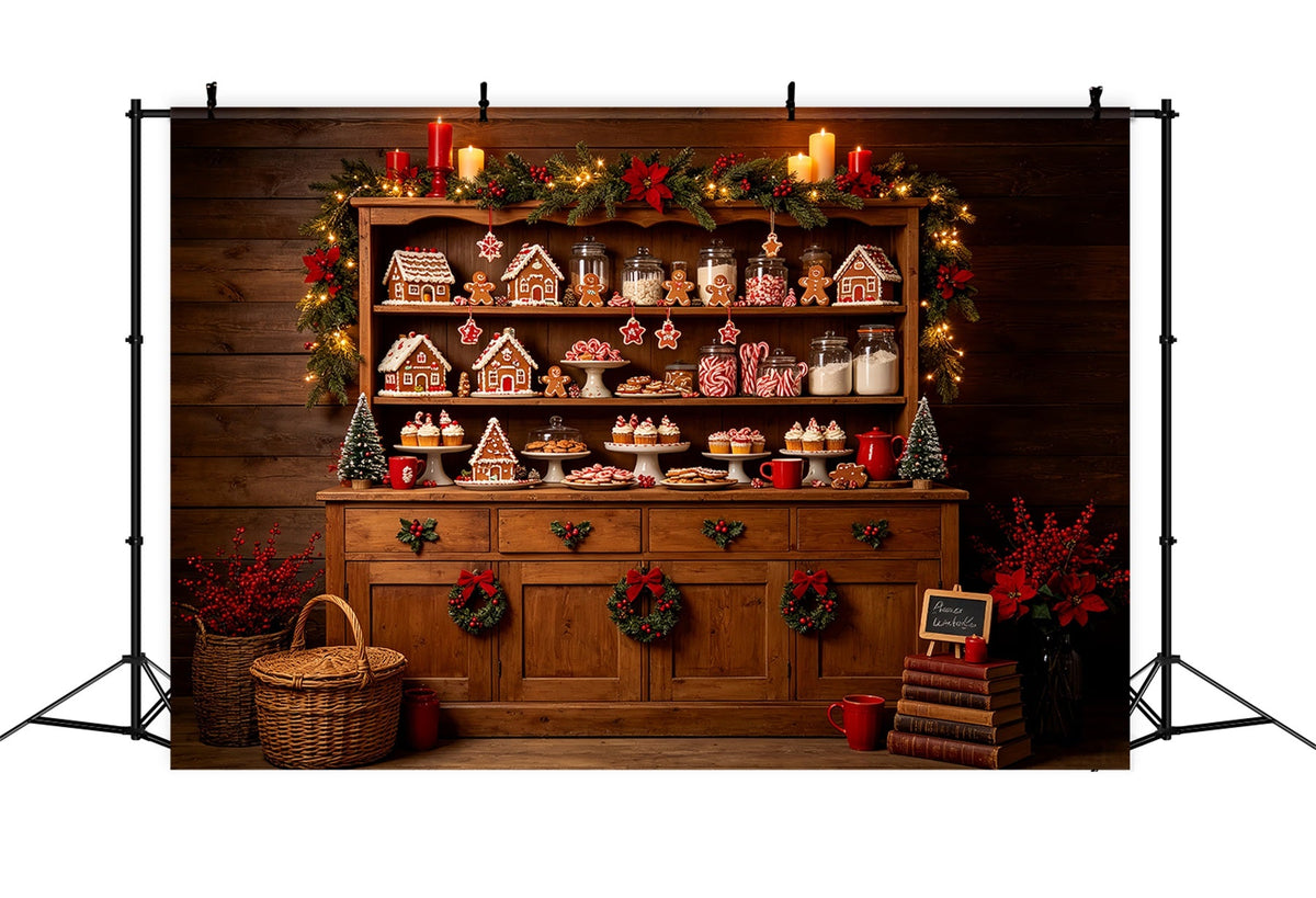 Christmas Bakery Backdrop Gingerbread Candy Cabinet Christmas Photography Backdrops UK CSH68-59