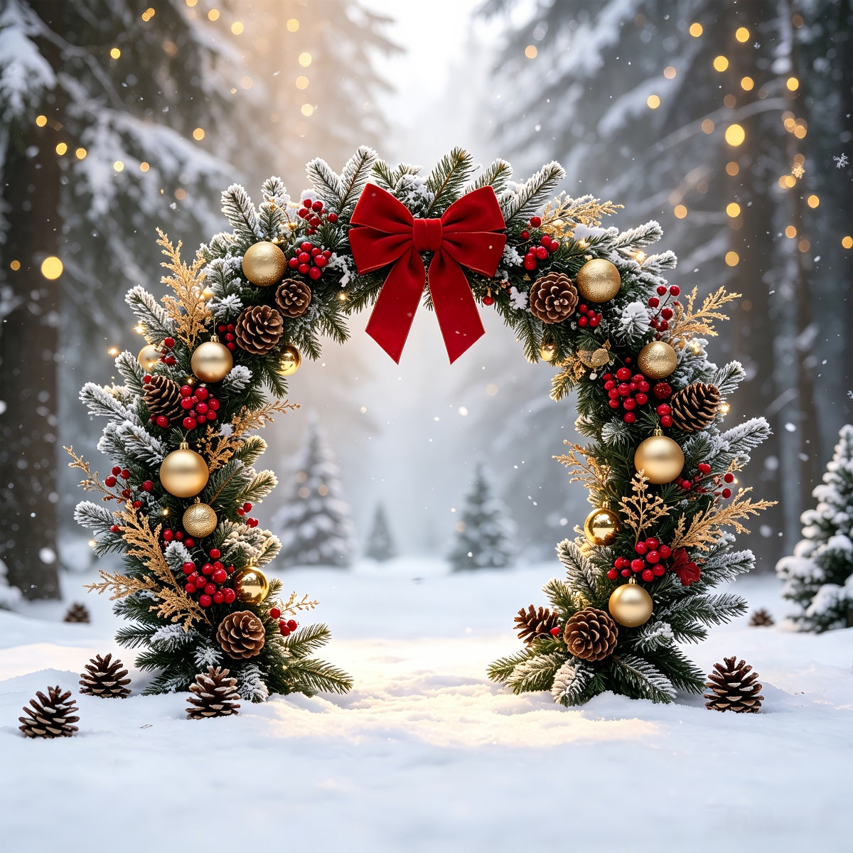 Christmas Wreath Backdrop Snowy Forest Garland Arch Photography Christmas Backdrops UK CSH68-63