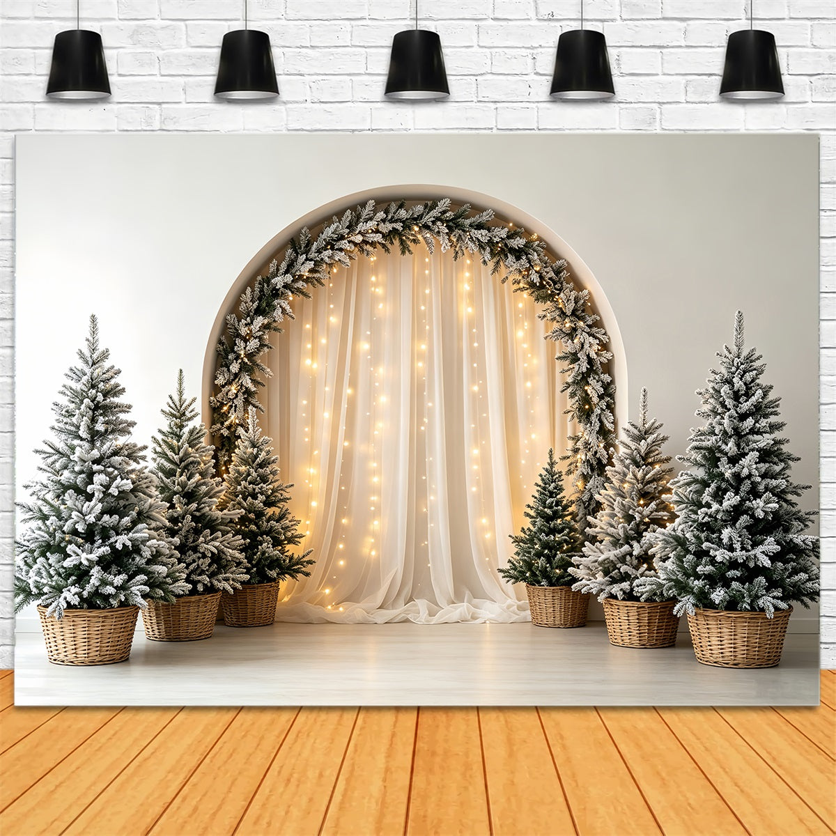 Boho Christmas Backdrop Frosted Arch Pine Trees Photography Christmas Backdrop UK CSH68-66