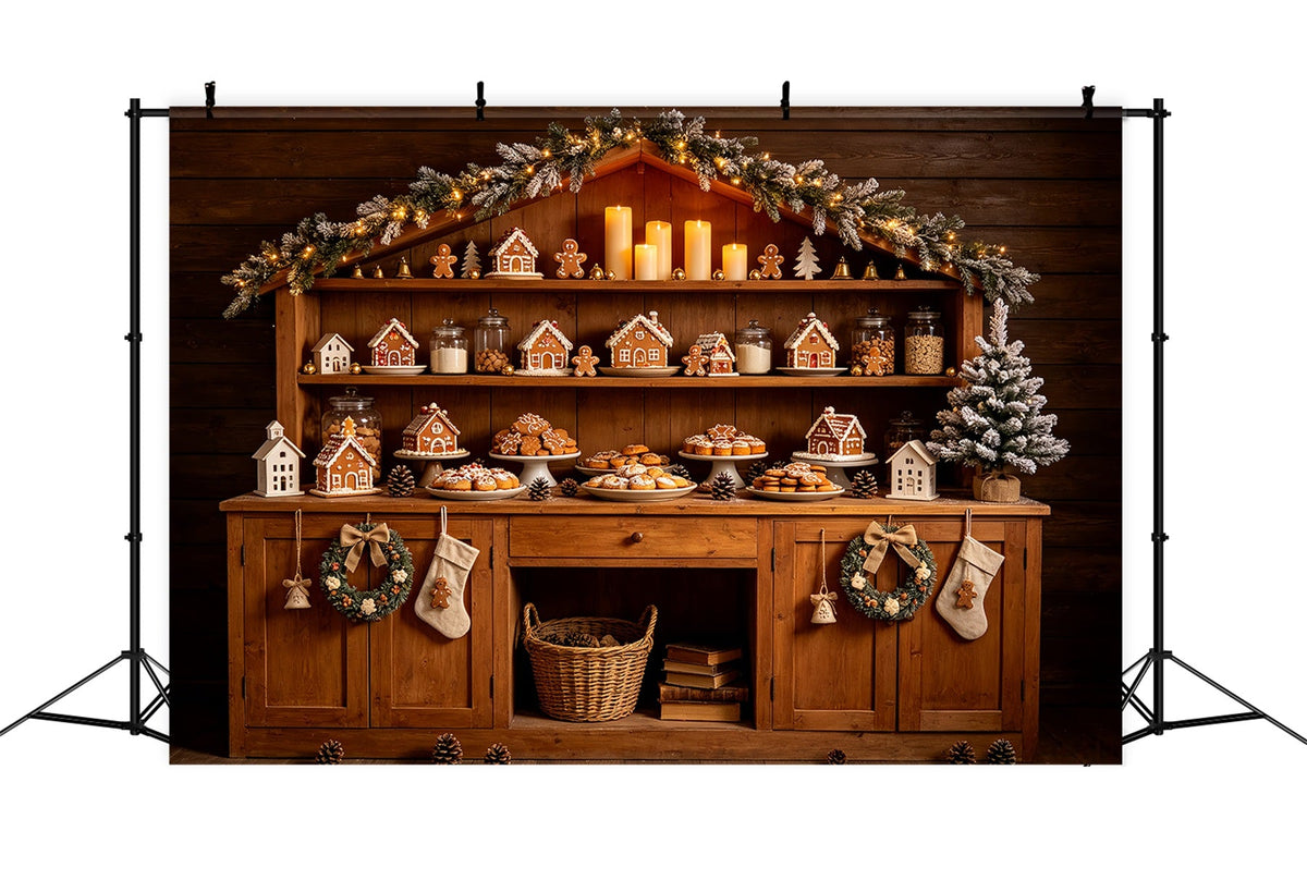 Christmas Bakery Backdrop Gingerbread Cabin Shelf Christmas Photo Backdrops UK CSH68-69