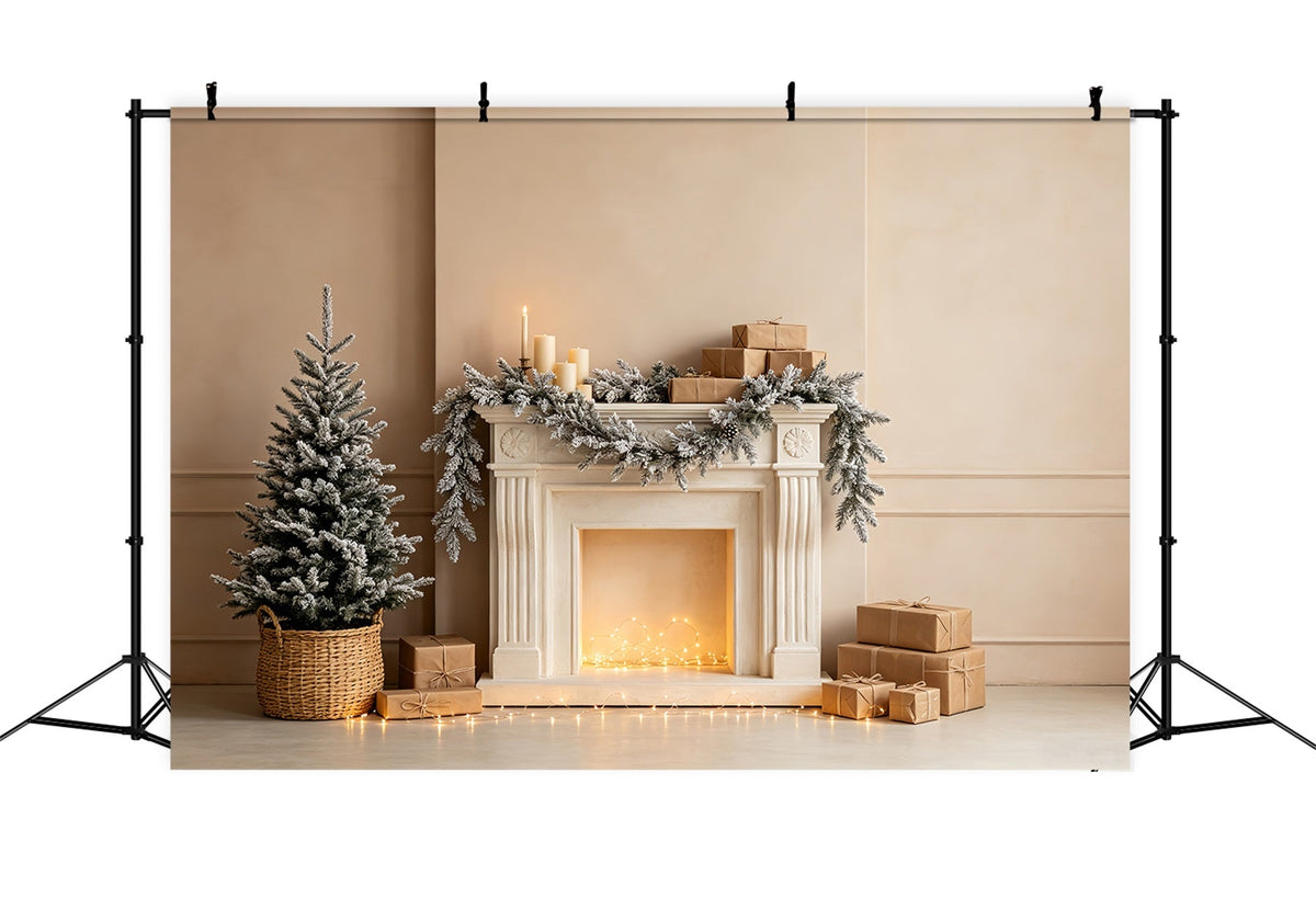 White Christmas Backdrop Snowy Fireplace Garland Indoor Christmas Backdrop UK CSH68-72