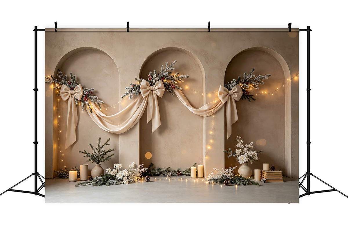 Boho Christmas Backdrop Elegant Arch Ribbon Decor Photo Christmas Backdrops UK CSH68-75