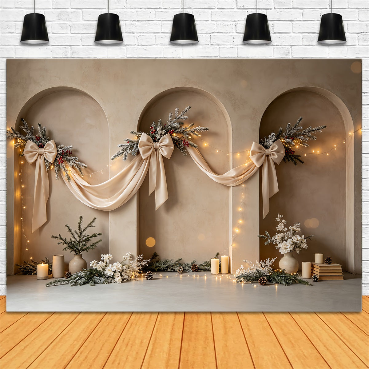 Boho Christmas Backdrop Elegant Arch Ribbon Decor Photo Christmas Backdrops UK CSH68-75