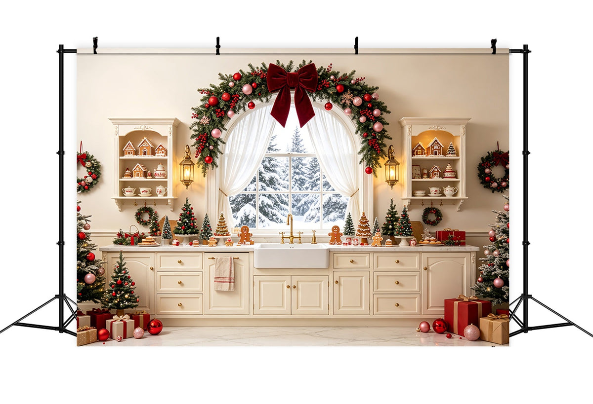 Christmas Kitchen Backdrop Snowy Fireplace Garland Christmas Studio Backdrops UK CSH68-76