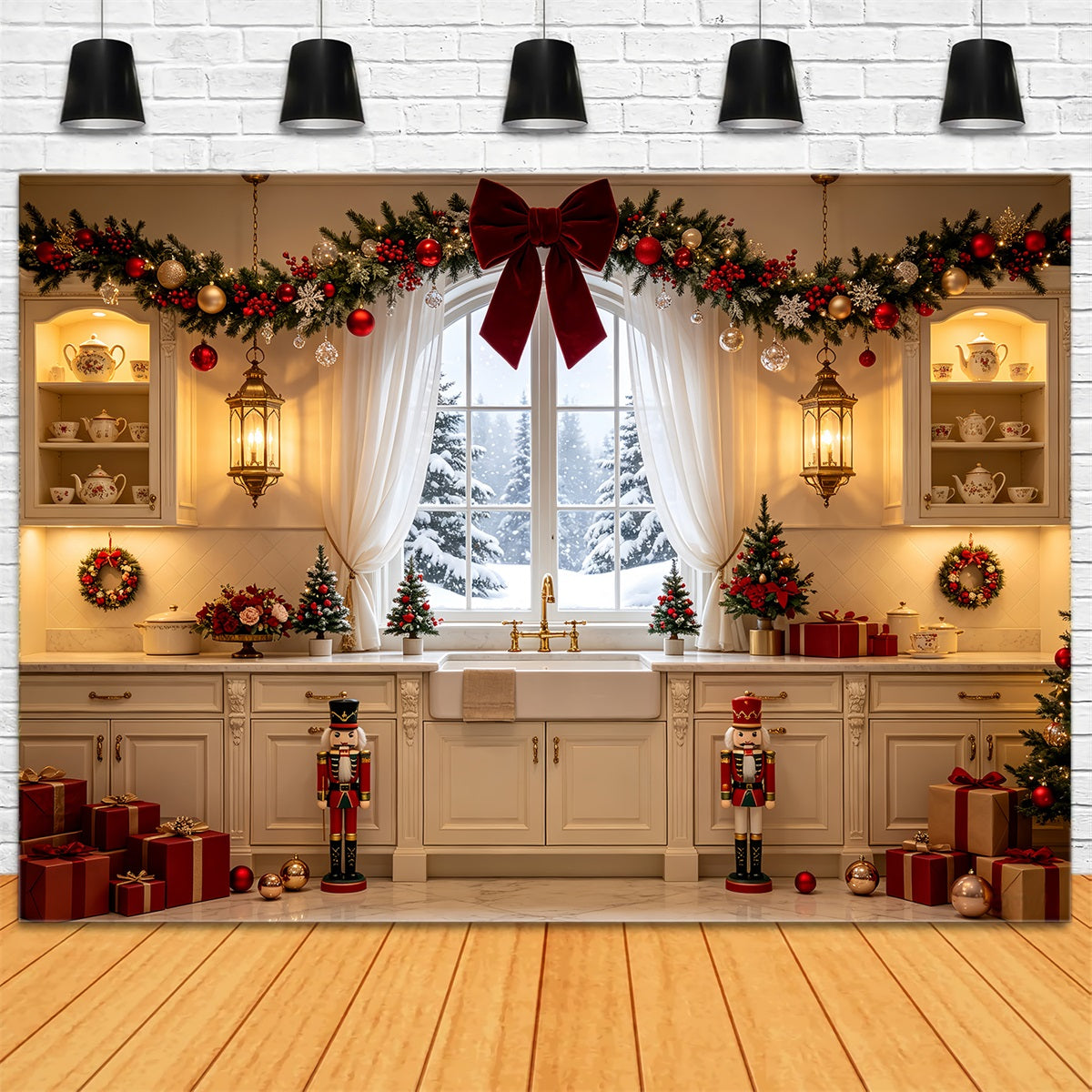 Kitchen Christmas Backdrop Red Gift Box Display Studio Christmas Backdrop UK CSH68-77