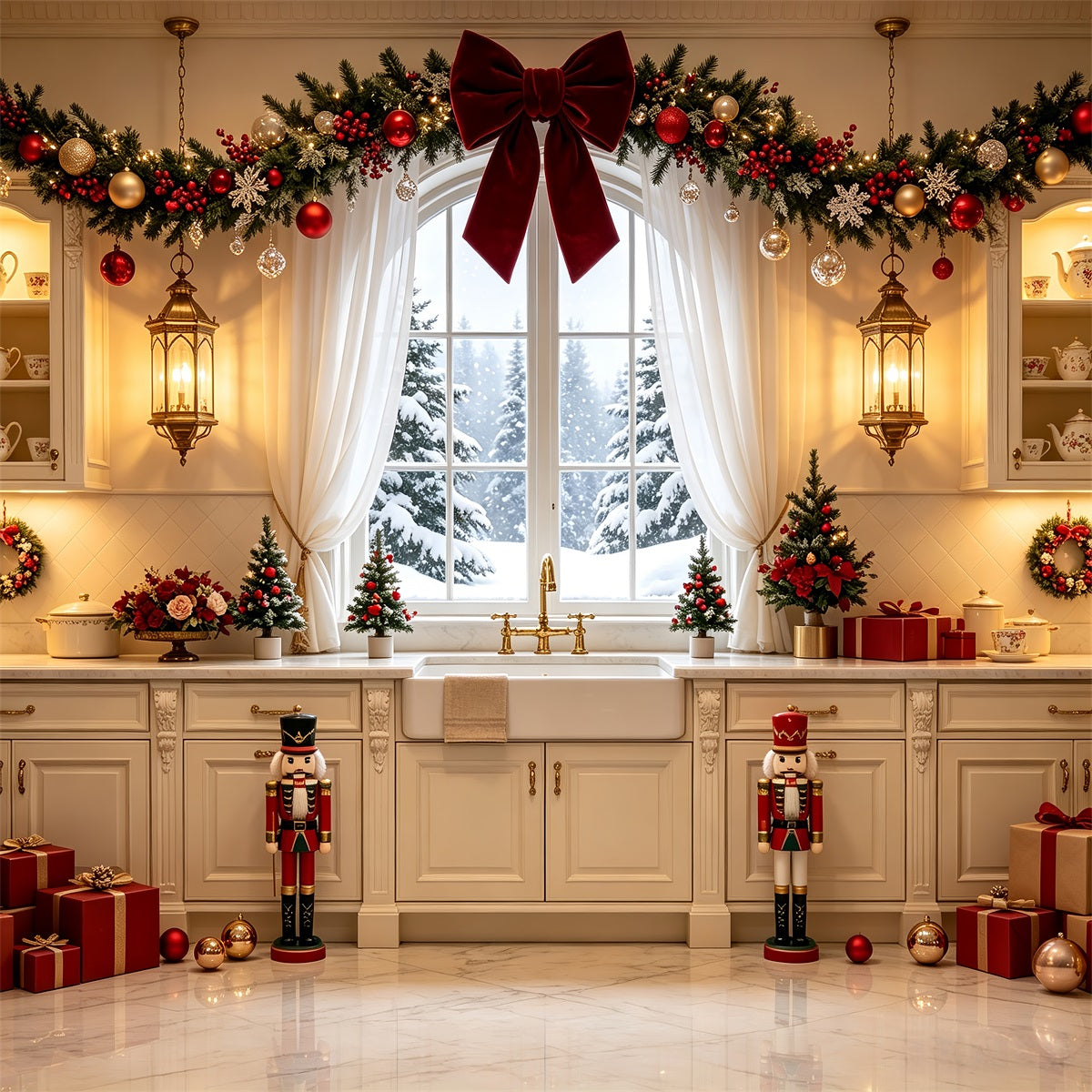 Kitchen Christmas Backdrop Red Gift Box Display Studio Christmas Backdrop UK CSH68-77
