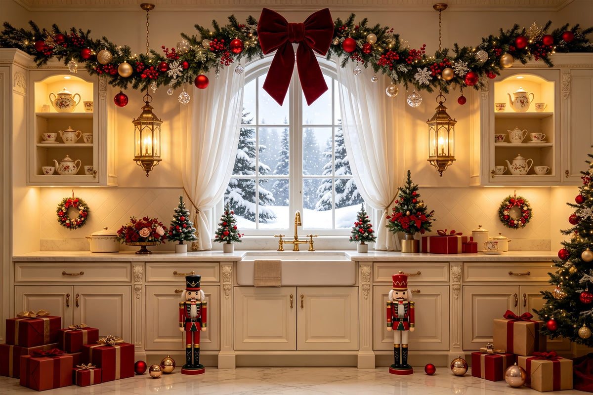 Kitchen Christmas Backdrop Red Gift Box Display Studio Christmas Backdrop UK CSH68-77