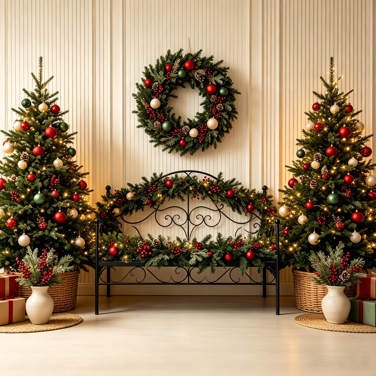 Christmas Headboard Backdrop Classic Greenery Bed Decor Muslin Backdrop Christmas UK CSH68-86