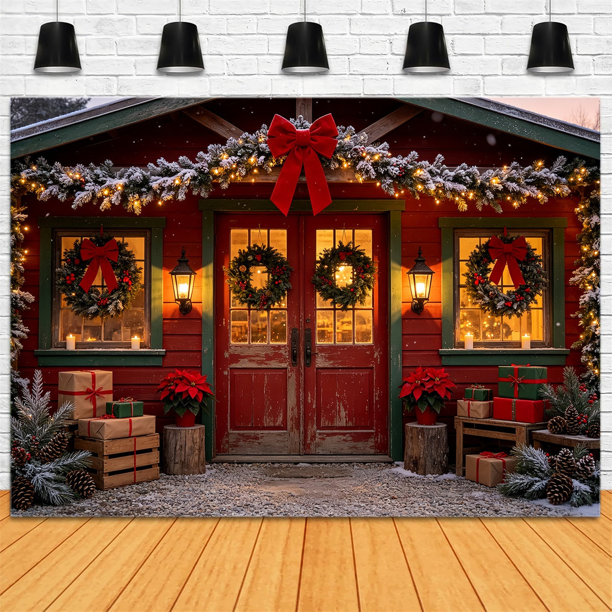 Christmas Cabin Backdrop Rustic House Door Decor Christmas Muslin Backdrops UK CSH68-88