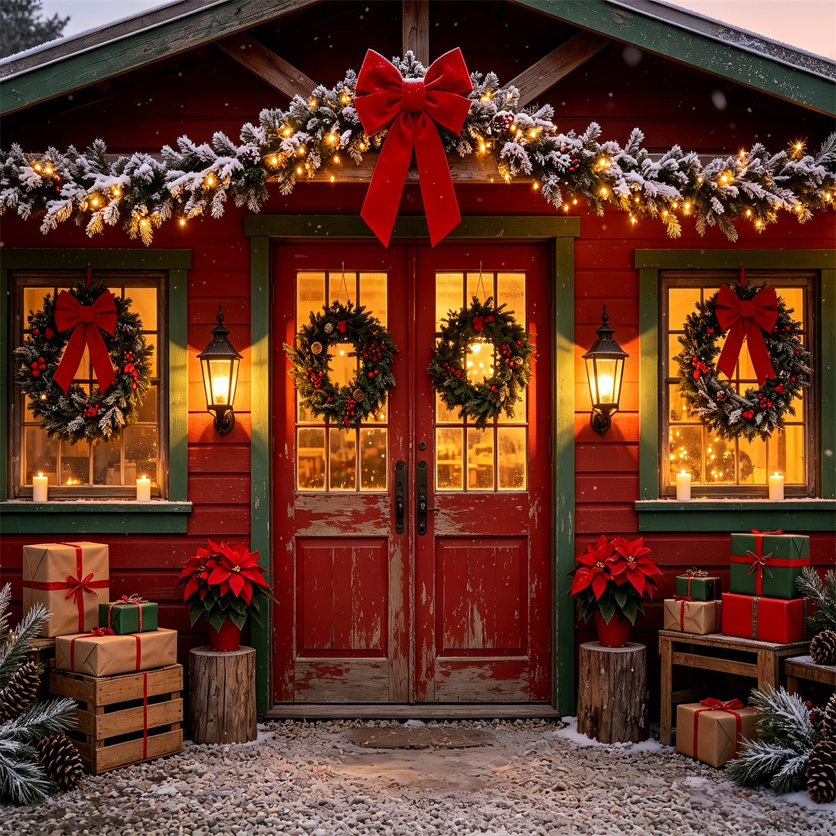 Christmas Cabin Backdrop Rustic House Door Decor Christmas Muslin Backdrops UK CSH68-88