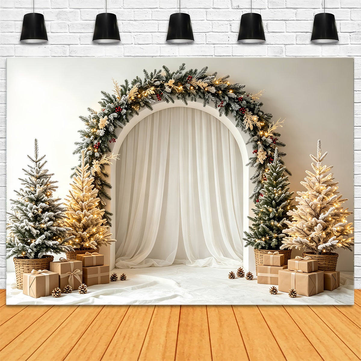 Christmas Wreath Backdrop Frosted Arch Curtain Setup Christmas Photo Backdrop UK CSH68-91