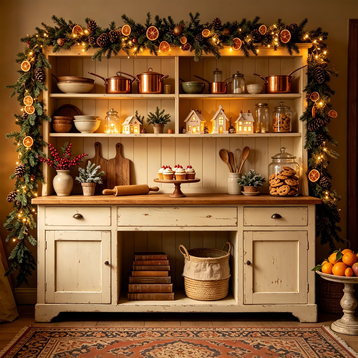 Christmas Kitchen Backdrop Rustic Orange Garland Kitchen Backdrop Christmas UK CSH68-93