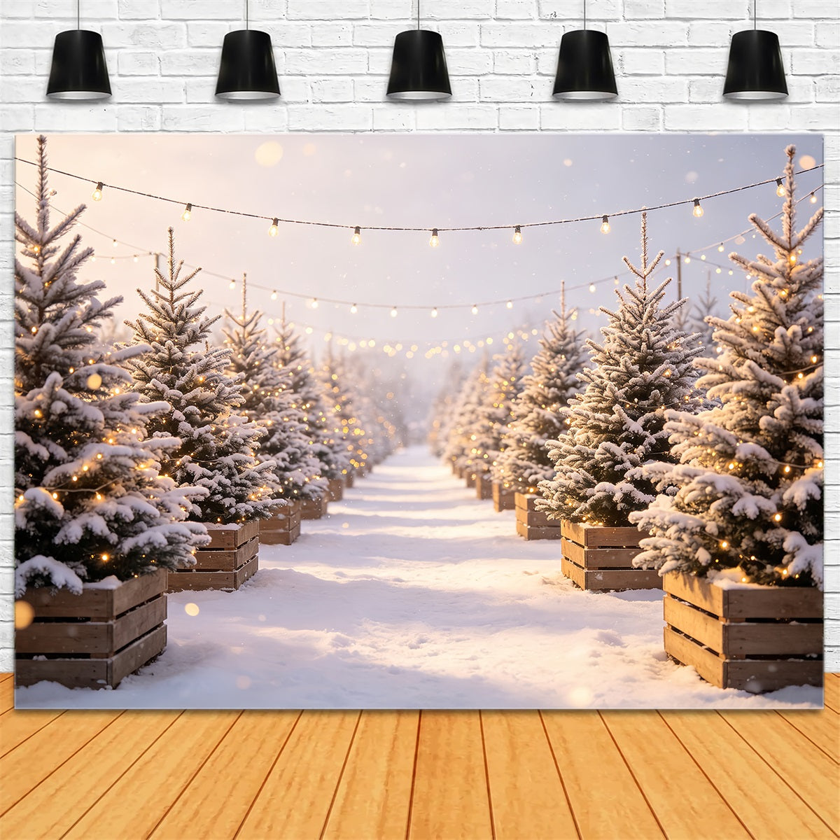 Christmas Tree Farm Backdrop Snowy Pine Light Path Photo Backdrop Christmas UK CSH68-97