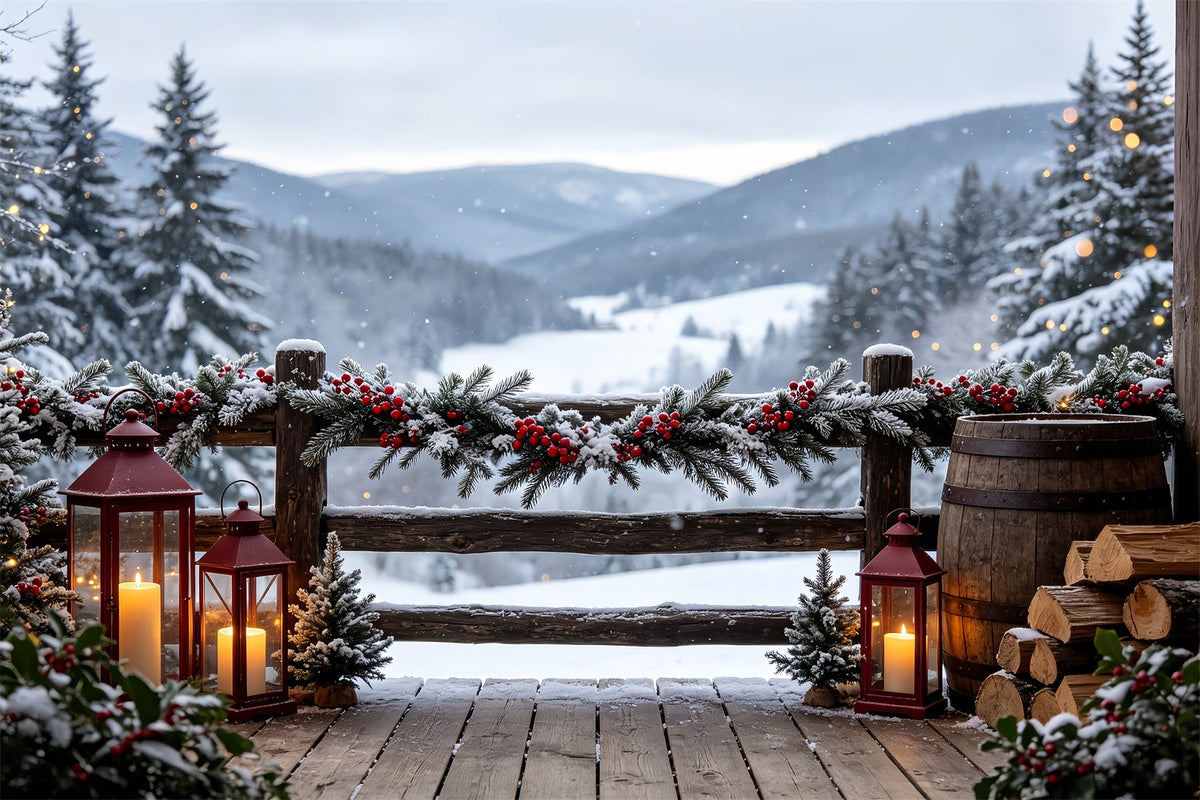 Christmas Scenery Backdrop Mountain Lodge Garland View Large Christmas Backdrops UK CSH68-98