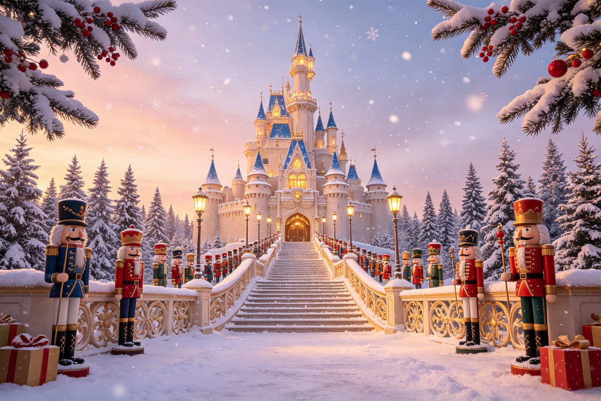 Christmas Nutcracker Backdrop Snowy Forest Castle Entrance Studio Backdrops Christmas UK CSH69-10