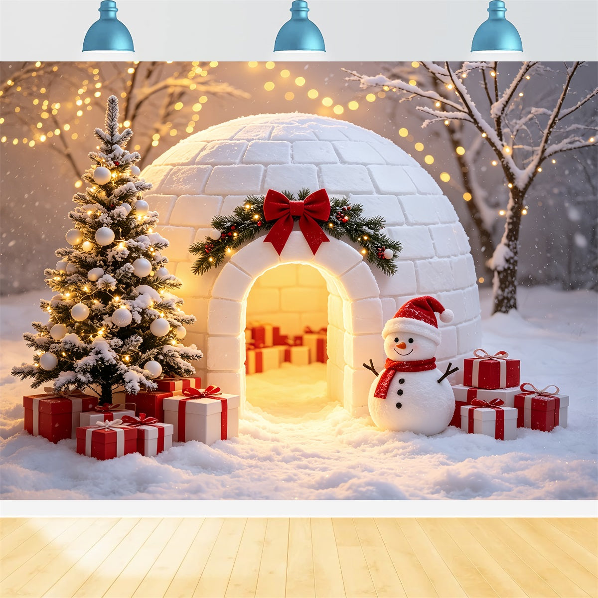 North Pole Photo Backdrop Snowy Igloo Snowman Display Santa Claus Backdrop UK CSH69-101