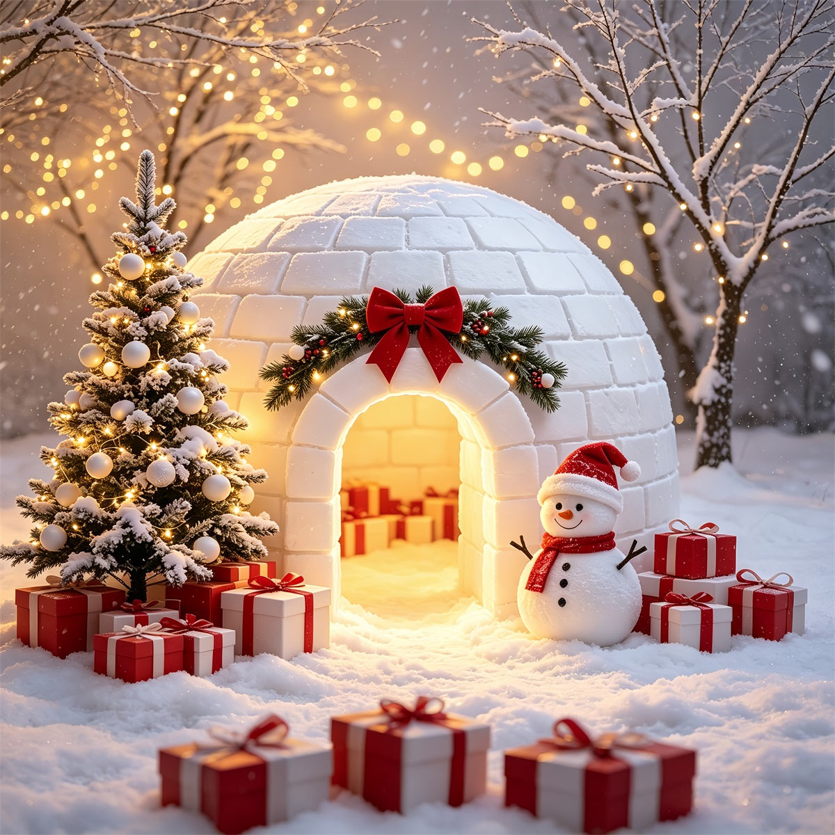 North Pole Photo Backdrop Snowy Igloo Snowman Display Santa Claus Backdrop UK CSH69-101
