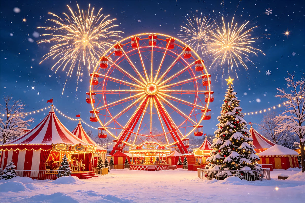 Christmas Backdrop For Party Snowy Ferris Wheel Fireworks Christmas Party Backdrop UK CSH69-105
