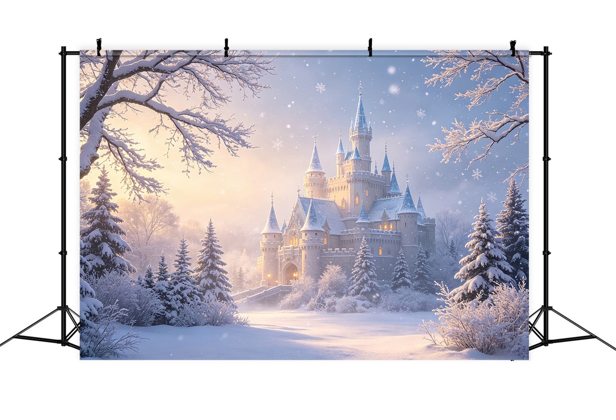 Christmas Wonderland Backdrop Snowy Castle Winter Forest Christmas Studio Backdrops UK CSH69-13