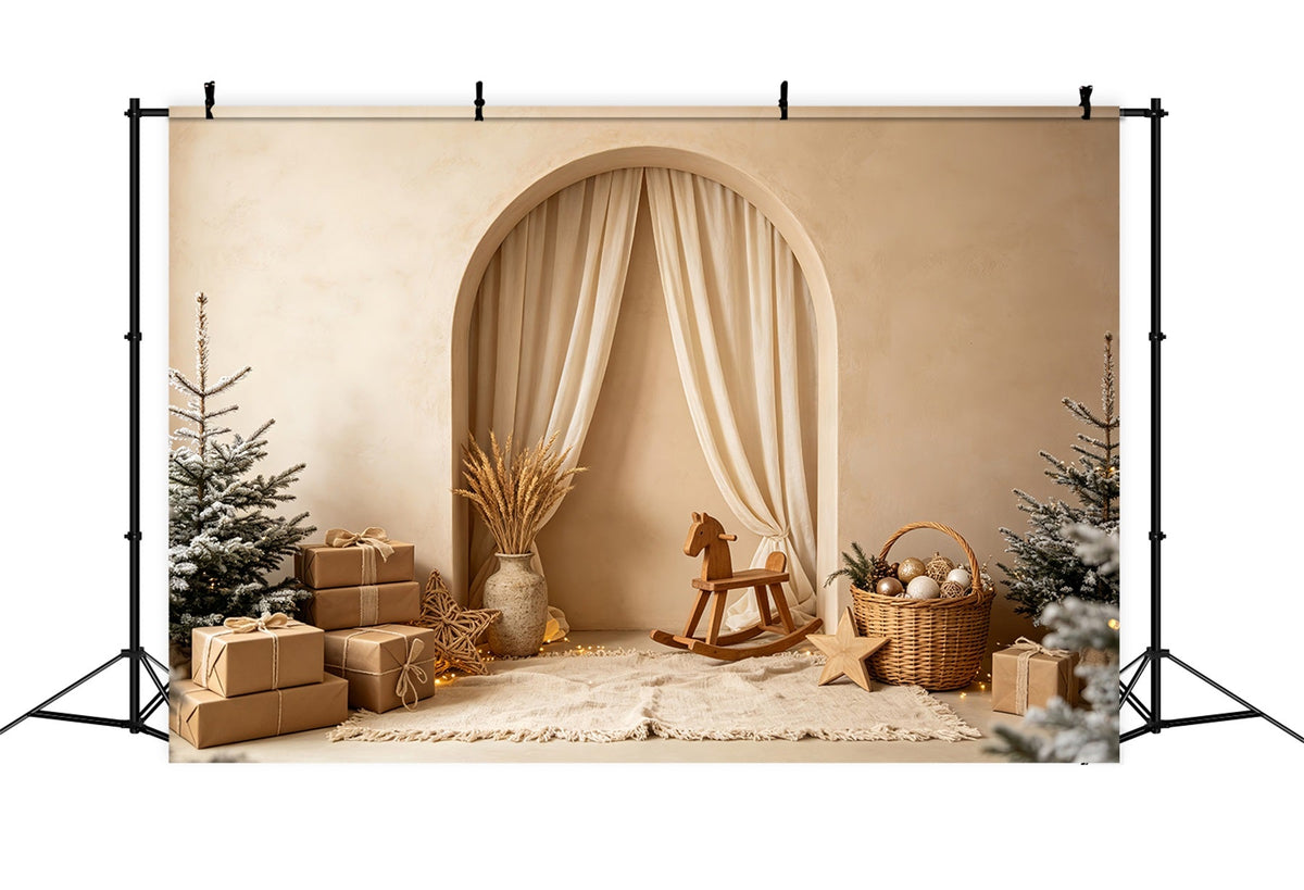 Boho Christmas Backdrop Neutral Arch Rocking Horse Backdrops Christmas UK CSH69-2