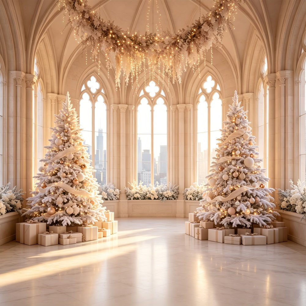 Victorian Christmas Backdrop White Cathedral Hall Professional Christmas Backdrop UK CSH69-20